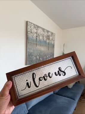 Hearth & Hand Brown Wood Framed "I love us" Wall Sign - White & Black